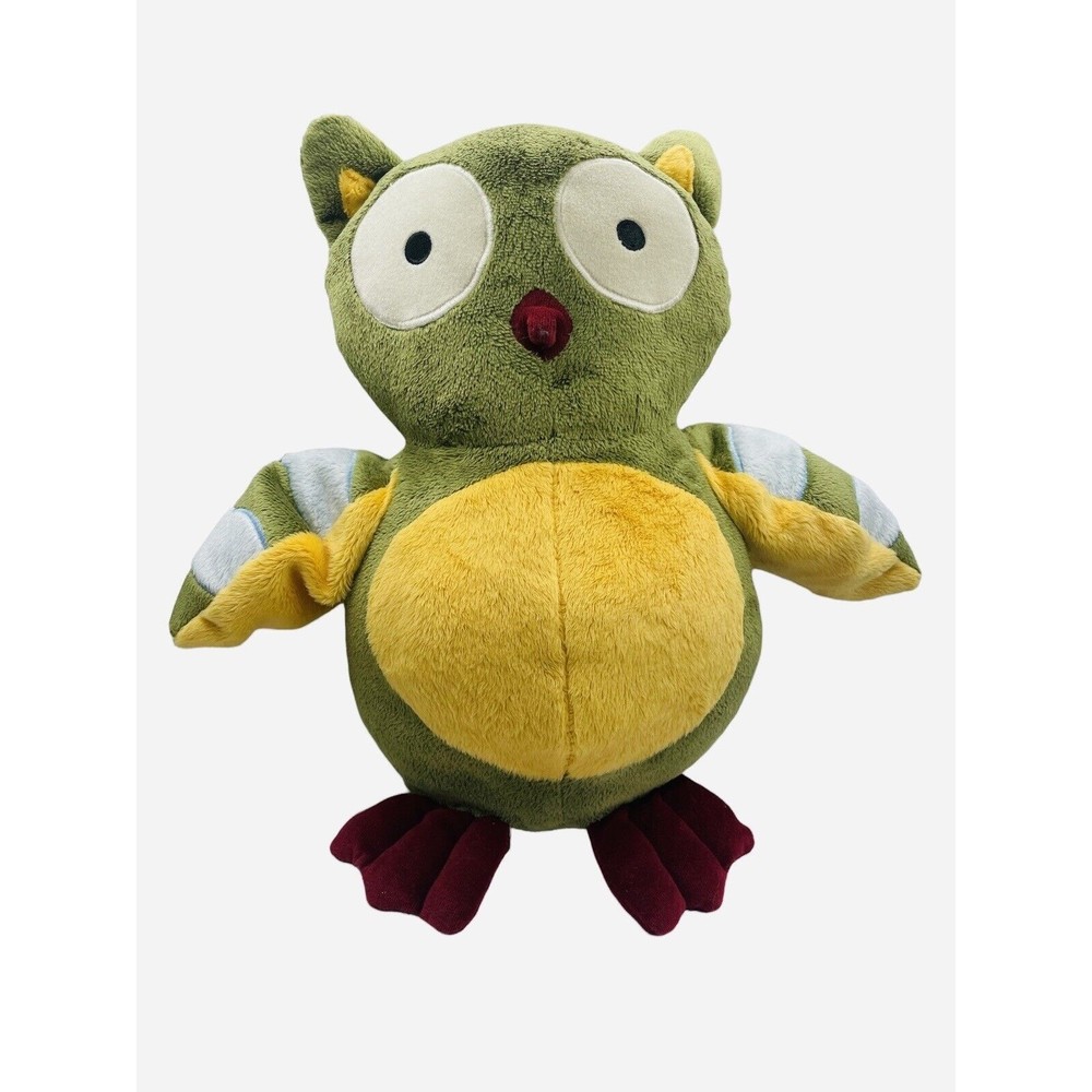 Lambs & Ivy Owl Plush 13" Stuffed Animal Toy Green Burgundy Yellow Lovey 2010